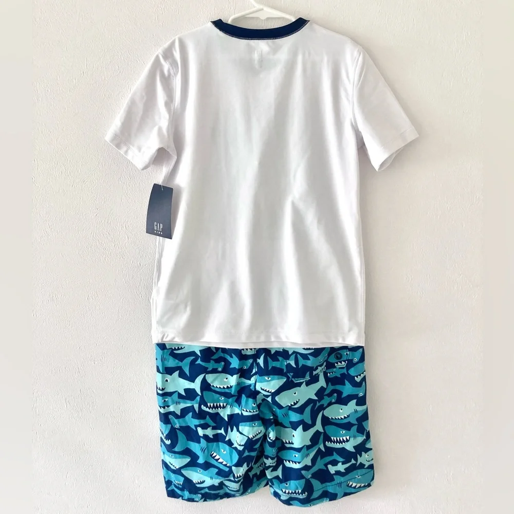 NWT Gap 2 Piece Shark Rash Guard and swim Trunks Size M